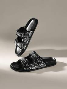 Solecia 女士时尚可调节带扣平底凉鞋 - 黑色 - 查看 6