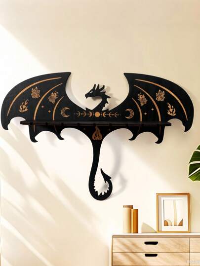 Goth 1pc Dragon Wall Decor Handcrafted Wooden Art Hanging Ornament, Creative Home Decoration Gift For Fantasy Lovers & Unique Interior Design,Home Decor