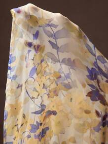 MOTF PREMIUM WOMEN'S ALLOVER FLORAL PRINT V-NECK ELABORATE RHINESTONE LAYERED RUFFLE TRIM LANTERN SLEEVE ELEGANT DRESS