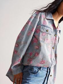 Bohemela 复古乡村风格玫瑰印花女式牛仔夹克