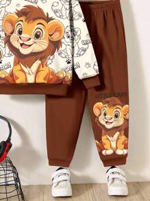 SHEIN 男婴休闲宽松针织圆领柔软运动衫和裤子套装，适合秋冬季 - 彩色 - 查看 5