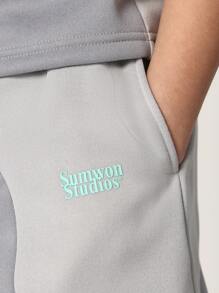 SUMWON 青少年拼色波浪圖案運動衫短褲套裝 夏季休閒運動服 街頭風 都市 2件套 運動穿搭 性能訓練服 - 灰色 - 查看 6