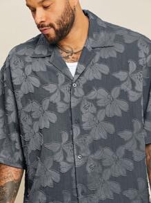 EASEVO Conjunto de camisa de media manga con efecto de denim y pantalones cortos para hombre de talla grande, adecuado para el verano