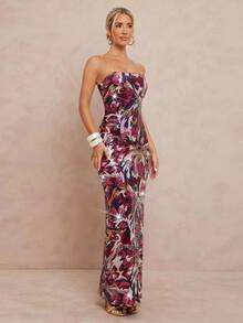 Lumalex 秋季简约复古闪亮假日派对装扮，适合锐舞节、外出游玩、泳装度假、波西米亚风海滩、户外、婚礼季、宴会、成人礼、海滩、海边、大码花卉刺绣亮片系带露脐短款连衣裙，后开衩，女款 - 彩色 - 查看 5