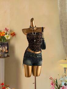 Attitoon 豹纹图案性感风格女式褶皱系带抹胸上衣 - 彩色 - 查看 6