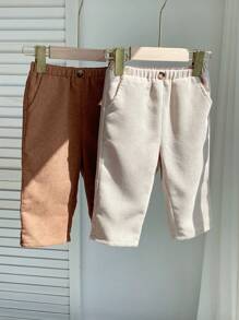 SHEIN 2pcs/Set Baby Boy/Girl Casual Solid Color Simple Corduroy Elastic Waist Pants, All-Match Comfortable Trousers Multi-Pack Fall Winter - Multicolor - View 7