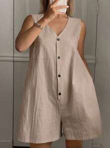 DAZY 简约风格无袖女式连体裤家居服睡衣 - 卡其色 - 查看 1