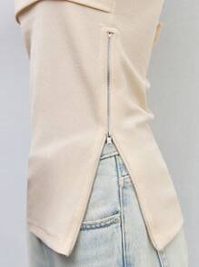 Maija Zipper & Side Split Design Bandeau Top,Autumn Outfits For Women