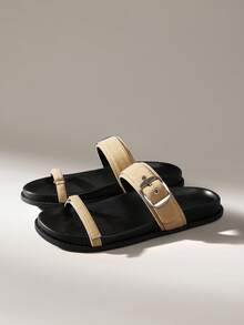 Solecia 女士可调节扣式休闲拖鞋，适合日常穿着 - 杏色 - 查看 2