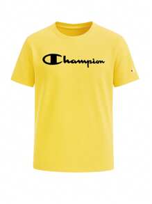 Champion 男士休闲字母印花短袖T恤，夏季 - 黃色 - 查看 4