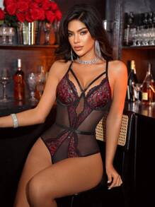 Spicy Aura 1pc Women Lace Patchwork Underwired Sexy One-Piece Lingerie - Multicolor - View 4