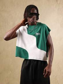 SUMWON 无袖背心 拼色夏季运动服 优质针织棉 超大码 健美 T 恤 短款 街头休闲服饰 - 彩色 - 查看 1