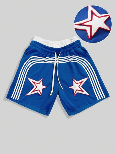 Prep Herren gestreifte Pentagon & Kordelzug Taille locker sitzende Taschen lässige vielseitige Shorts