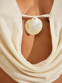 Hauture Sexy Summer Vacation Foil Liquid Gel Cowl Backless Halter Top - Apricot - View 4
