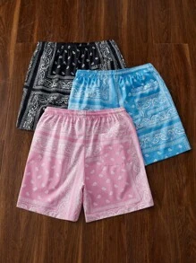 Manfinity Unisex 3 pezzi Pantaloncini casual da uomo con stampa paisley adatti per le vacanze