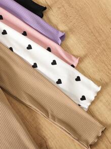 青少年女孩休闲基础款纯色针织弹力长袖汗衫，多件装，秋冬季休闲日常穿着和上学日常必备单品 - 淡紫色 - 查看 6