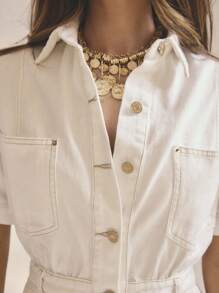 Aralina Mono de mezclilla apto para conciertos de otoño en el campo, con detalles dorados, con estilo de Estocolmo Y2K, adecuado para verano / invierno / otoño