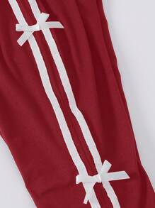 Sparklyn 条纹休闲学院风女生裤子 - 酒紅色 - 查看 3