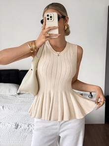 SHEIN Frenchy 女式圆领纯色无袖A字针织上衣 - 酒紅色 - 查看 4