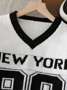 Sparklyn Tween Girl V-Neck Long Sleeve Casual Sweater With Numeric Star Pattern New York Sweater Fall Winter - White - View 4