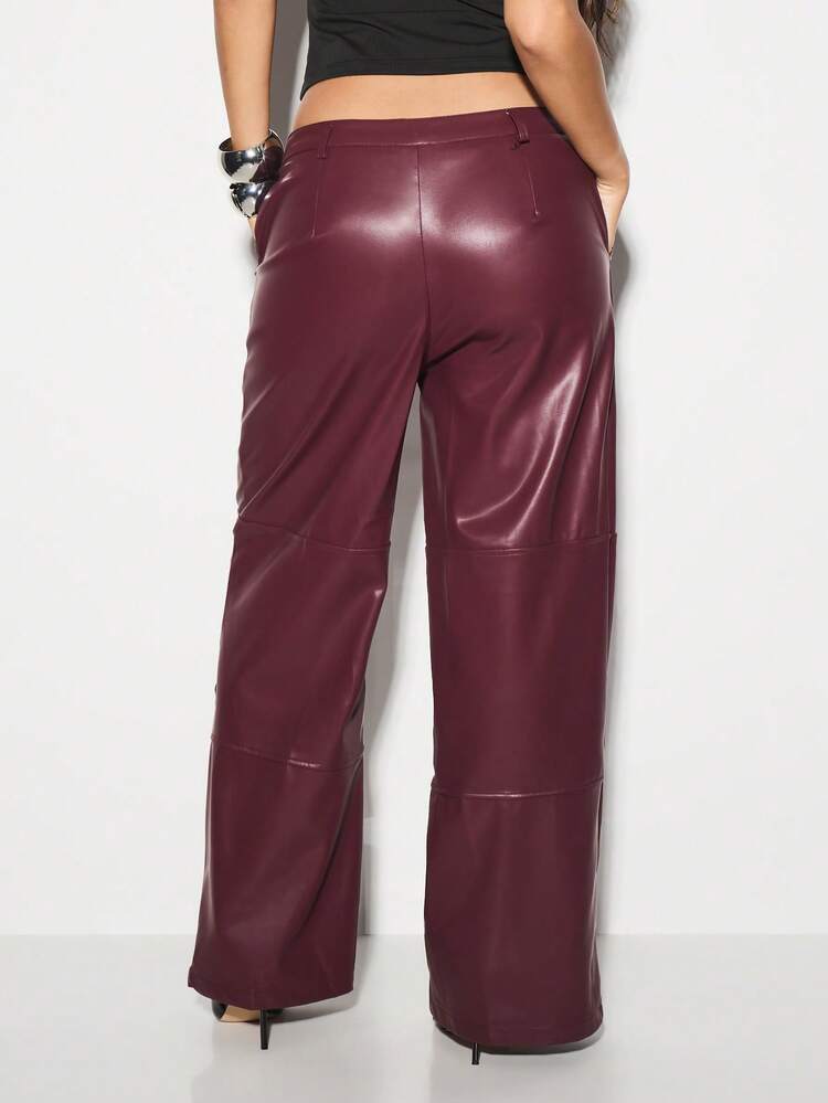 KIZN Spodnie ze sztucznej skóry z szerokimi nogawkami, dzwony, styl retro palazzo, elegancki, jesień, zima, klasyczny design, wysoka talia, nowoczesna sylwetka, klub premium, impreza