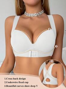 SHEIN 1pc Women's Underwire Front Closure Bra, Lift, Support, And Correct For Small Bust, Avoid Sagging, Backfat, And Posture Issues, Sports/Daily Wear - White - View 4