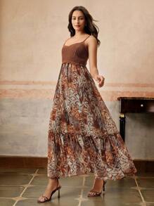 Anewsta 时尚海滩度假风针织拼接印花荷叶边连衣裙 - 彩色 - 查看 6