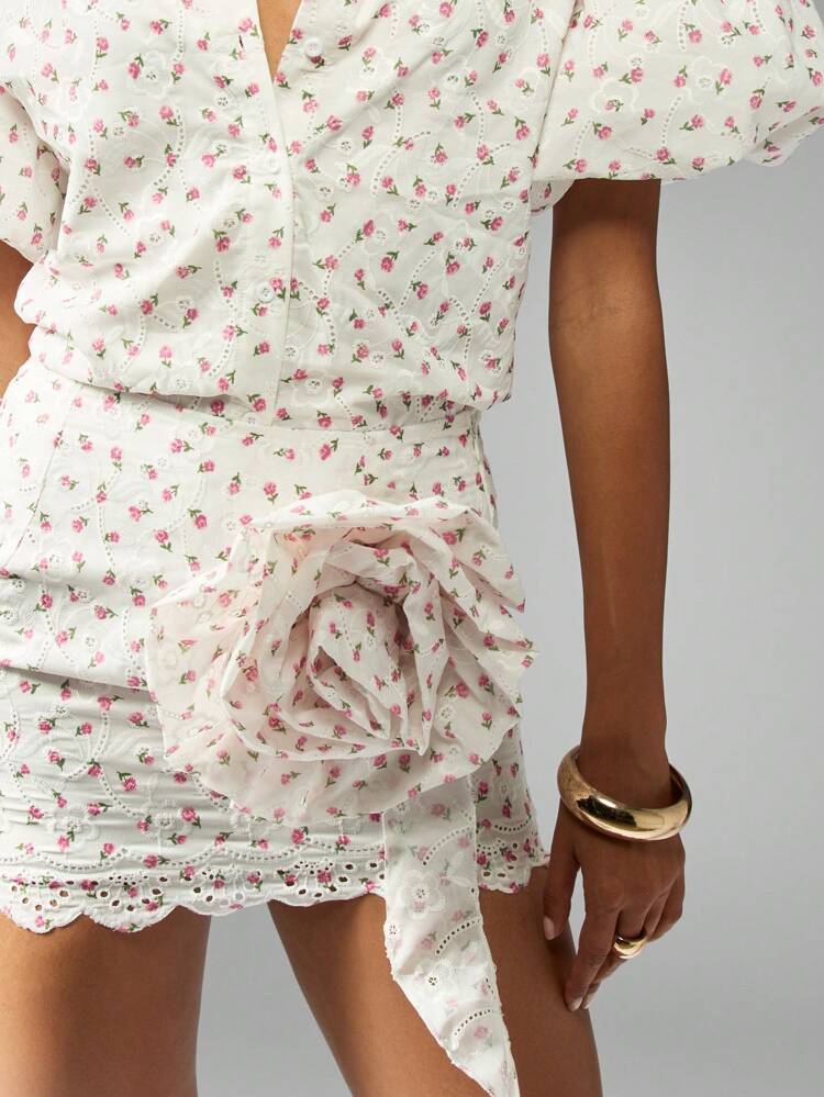 MISSGUIDED Broderie Anglaise Crop Top With Rosette Mini Skirt