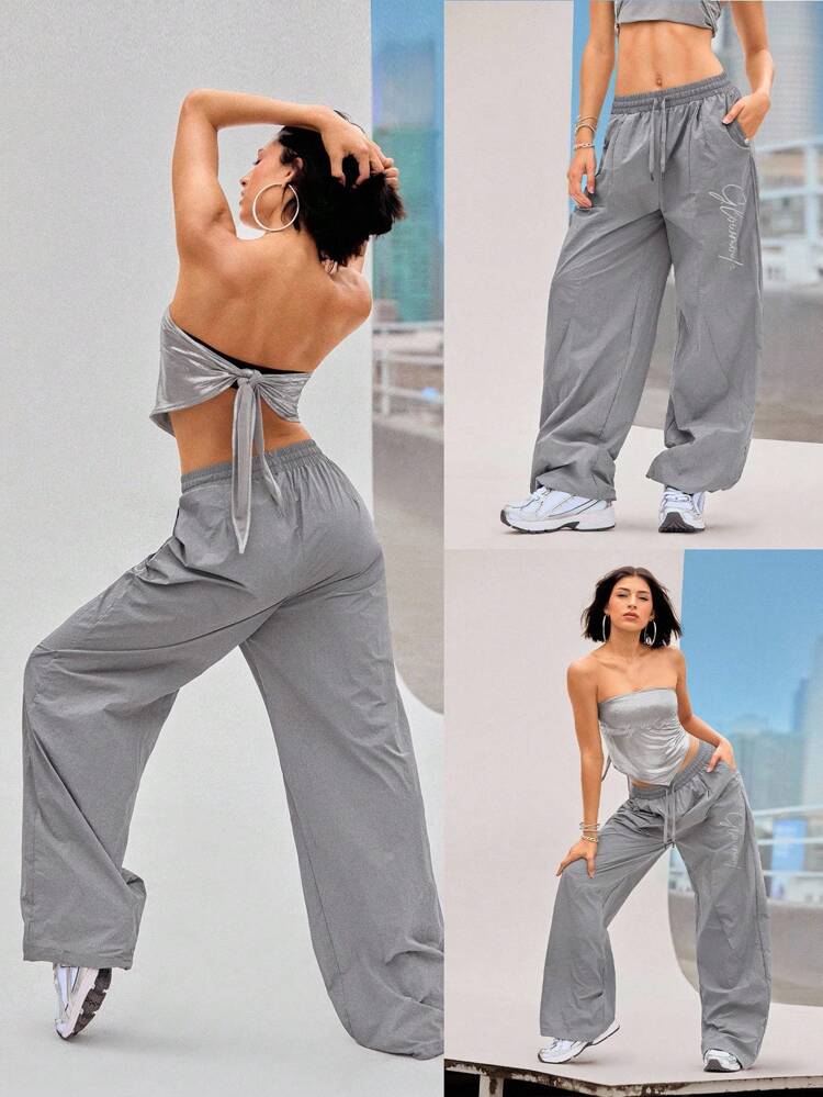 スタジオフロー ウーブンポケット ドローストリングウエスト 調整可能な裾幅 リフレクター入り ゆとりのあるオーバーサイズスウェットパンツ ローインパクト ダンス ヨガ ピラティス バーレー スタジオ デイリーカジュアルウェア