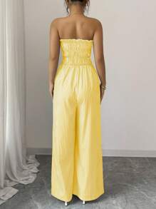 Elenzga Bộ đồ liền thân sọc bandeau thường ngày cho nữ, mùa hè - Màu vàng - Xem 2