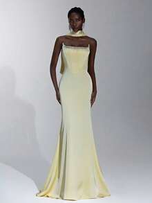 Elitara 优雅淡黄色简约大号项链，配有手工制作的渐变色水晶装饰和可拆卸链式吊坠，适合约会、度假、婚礼、正式礼服活动 - 淡黃色 - 查看 8