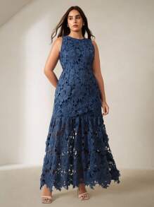 Anewsta Váy đuôi cá ren hoa cổ yếm cho nữ, váy bó sát thanh lịch, phù hợp cho mùa hè, lễ hội, ngày lễ, kỳ nghỉ - Màu xanh lam - Xem 1