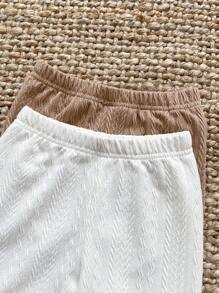 SHEIN 4 Sets Baby Girl Toddler/Newborn 0-3 Years Old Cable Knit Long Sleeve Top & Pants Suit,Brown And White,Autumn,Casual,Family Matching Multi-Piece Sets - Multicolor - View 5