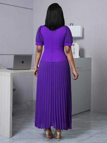 SHEIN Unity Women's Waist-Cinching Splice Pleated 2 In 1 Dress - Purple - View 2