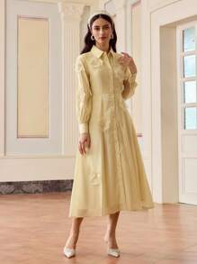 ZEYLAH 花卉贴片飘逸连衣裙 - 黃色 - 查看 5