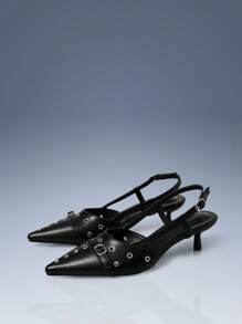 CUCCOO GRLICON Women's Metal Eyelets High Heel Pumps, Y2K Punk Rock Outfit - Black - View 1