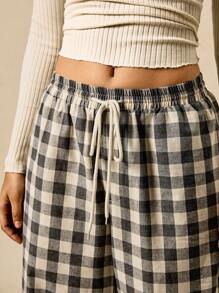 Easelle Casual Retro Plaid Loose Pocket Elastic Waist Women's Pants Gingham Pants Checkered Pants Plaid Pants Women Pants Loungewear Pants