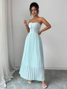 Elenzga Women's Pale Mint Green Ruched Waist Design Midi Dress