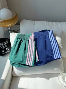 Comfortcana 2件套女士夏季撞色胶带短裤套装 - 彩色 - 查看 5