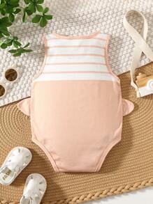 SHEIN Infant Unisex Penguin Pattern Knit Soft Crew Neck Sleeveless Bodysuit, Casual And Versatile - Khaki - View 2