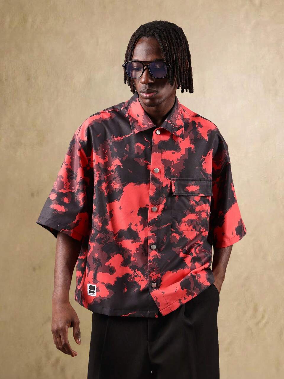 Sumwon Projects Tie Dye Short Sleeve Button Up Shirt Oversized Boxy Cut Streetwear Back Logo Print Festival Summer Casual Lightweight