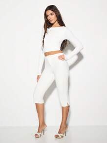 KIZN 量身定制的七分裤办公室工作服专业商务七分裤，侧开叉下摆细节，现代夏季踝长修身款 - 白色 - 查看 5