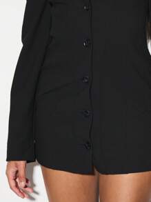 KIZN Áo blazer tay dài, váy ngắn, bộ vest công sở thanh lịch, cài cúc phía trước, kiểu dáng hai hàng khuy, trang phục công sở, dự tiệc, dạ hội. - màu đen - Xem 4