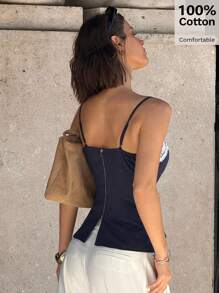 Siren Gaze 2025 Women's New Design Lace Trim Camisole Tank, Minimalist Sexy Short Tube Top Lace Trim Tops Neckline Lace Trim Tops Cotton Tops Women's Spaghetti Strap Square Neck Tops 100%Cotton Crochet Top Women Lace Top Summer Casual Blue - Navy Blue - View 2