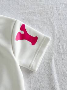 SHEIN 2 件套女婴休闲日常可爱趣味标语重磅针织运动衫和短裤套装 - 白色 - 查看 5