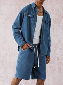 Manfinity EMRG Conjunto de dos piezas de top de manga larga y shorts vaqueros para hombre