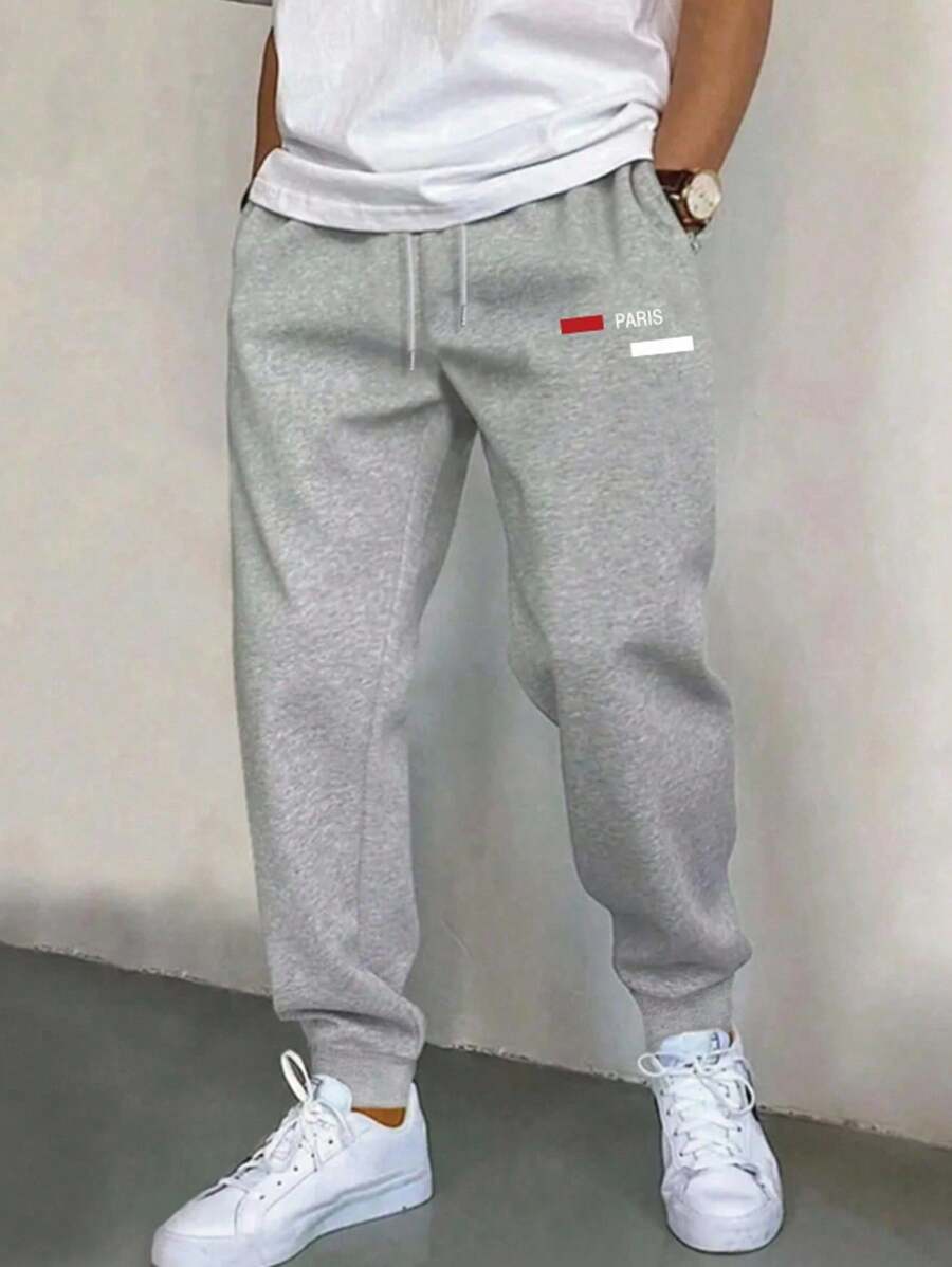SHEIN Mirajuku Casual Loose Fit Sweatpants With Pockets, Printed Design, Suitable For Teen Boys, Daily Casual, Commuting, Sportswear Fall Winter - Grey - View 1
