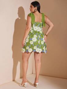 SHEIN BAE 大码女式可溶绿色短裙，波西米亚风格，春夏 - 綠色 - 查看 5