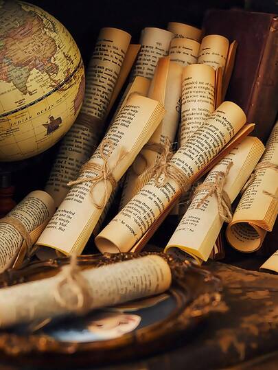 Goth 1pc Vintage Book Scroll Decor European Retro English Manuscript Ornaments Antique Style Paper Scrolls For Photography Art Studio Luxury Interior Props Rustic Vintage Aesthetic Decorative Desk Accents