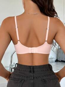 1 pieza Sujetador sin cables de un solo color sin costuras y con calados para mujer - Rosa coral - Ver 2